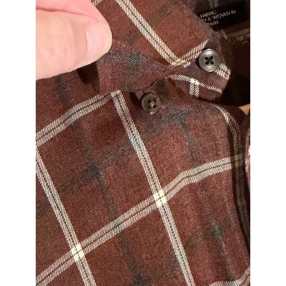 Mark Shale Mens Brown Plaid Button Down Shirt Fabric Woven in Spain Large - Picture 4 of 5
